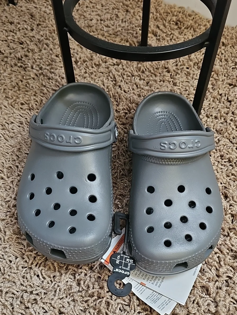 NWT Crocs Kids Classic Clog K Grey J2 Slip On Shoes Sandal